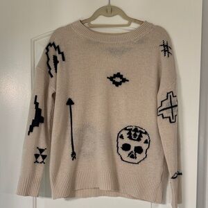 Skull Cashmere Beige Sweater with Black Graphics